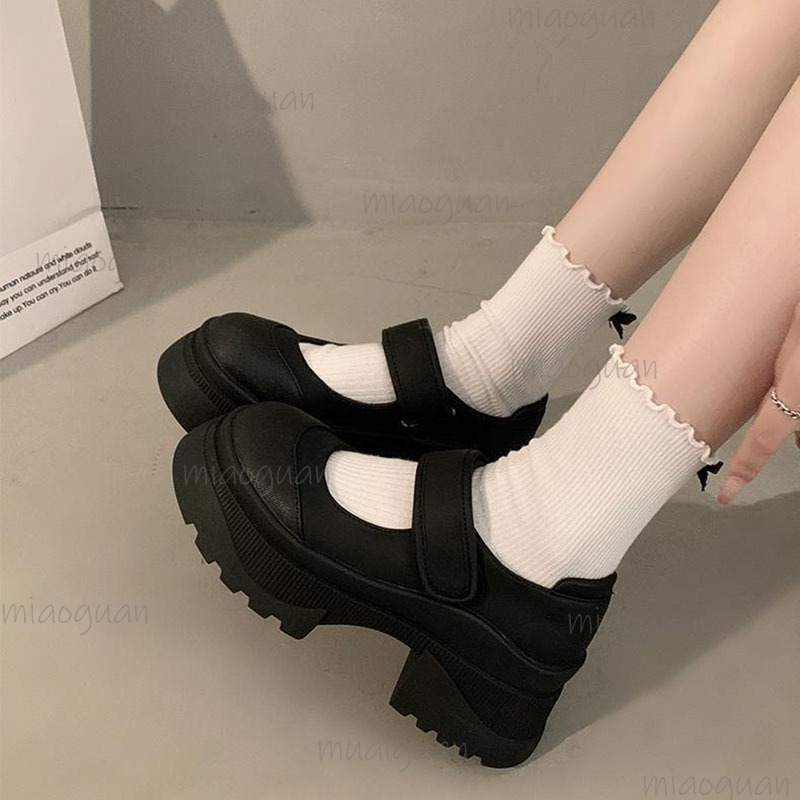 Women'S Shoes Loafers Black - Sepatu Pantofel Kulit Bawah Tebal Tinggi