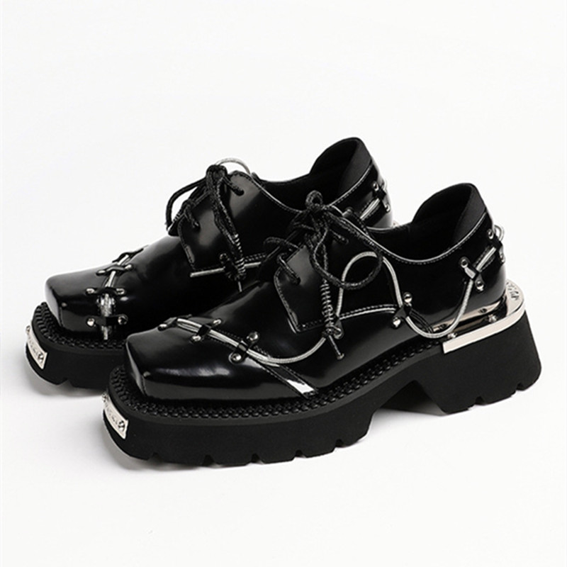 Women'S Shoes Loafers Black - Sepatu Hak Tebal Dekorasi Rantai Logam