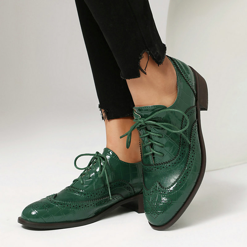 Oxford Lace Up Women - Sepatu Oxford Brogue Wanita Motif Batu