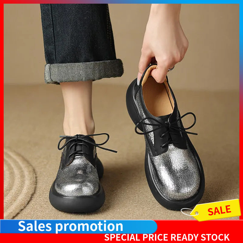 Oxford Lace Up Women - Sepatu Oxford Platform Kulit Wanita, Ujung