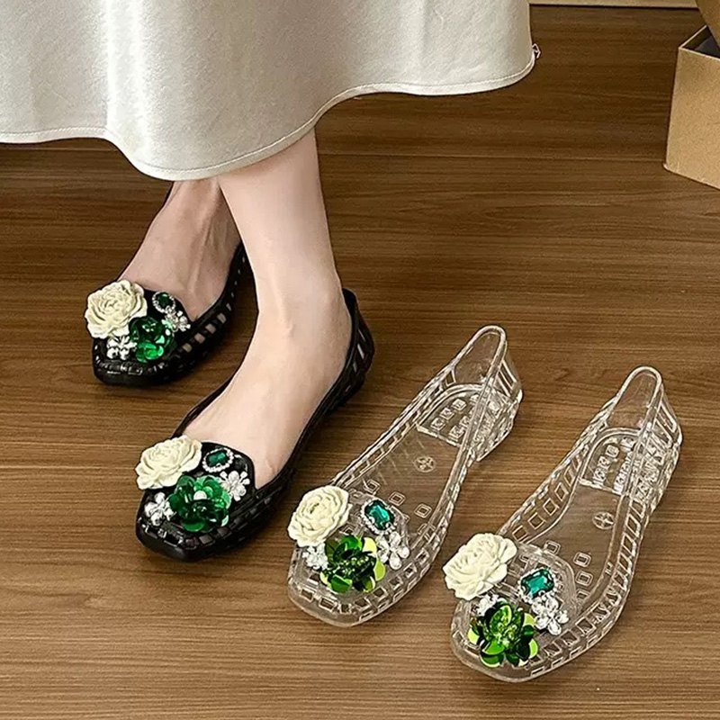 Jelly Sandal Women - Sepatu Jelly Mewah Berhias Bunga Rhinestone