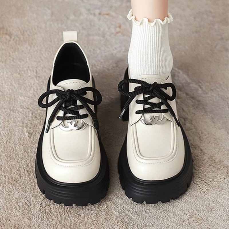 Oxford Lace Up Women - Sepatu Oxford Platform Putih Wanita, Ujung