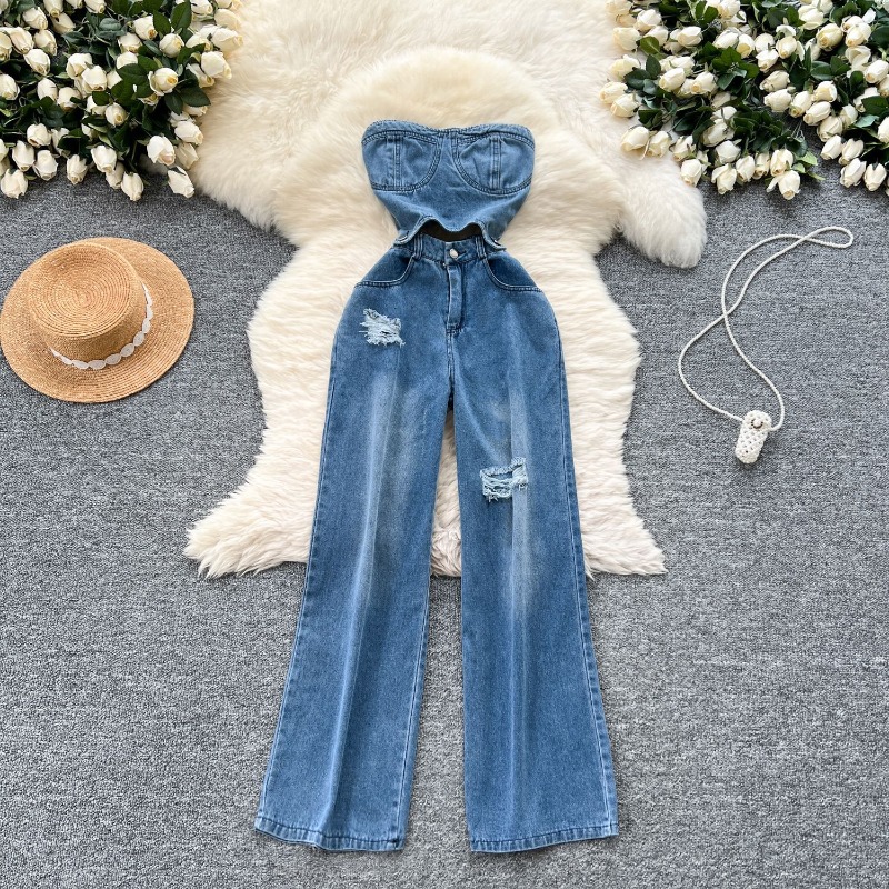 Women'S Shoes X Wide - Jumpsuit Denim Wanita Satu Potong Tanpa