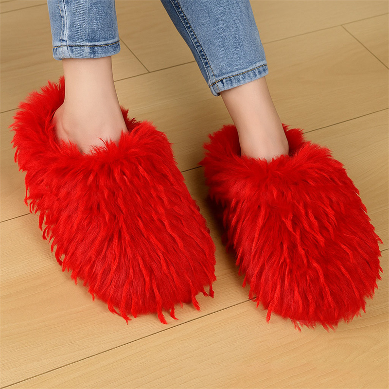 Women Shoes Mules - Sandal Wanita Musim Dingin, Sandal Bulu