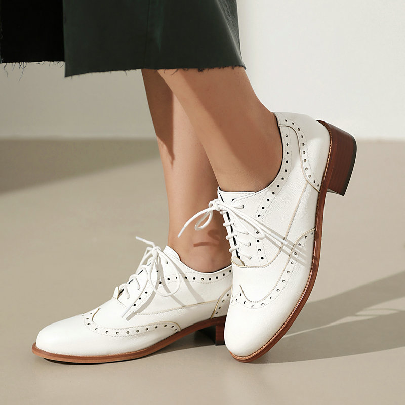Oxford Lace Up Women - Sepatu Brogue Oxford Wanita Bertali Hak