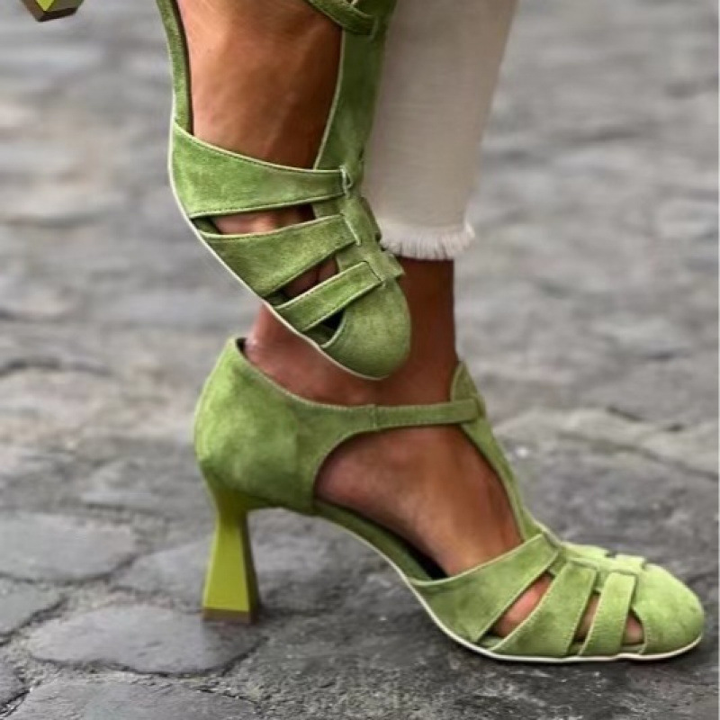 Women'S Shoes Popular - Sandal Wanita Hijau Suede Kitten Heel