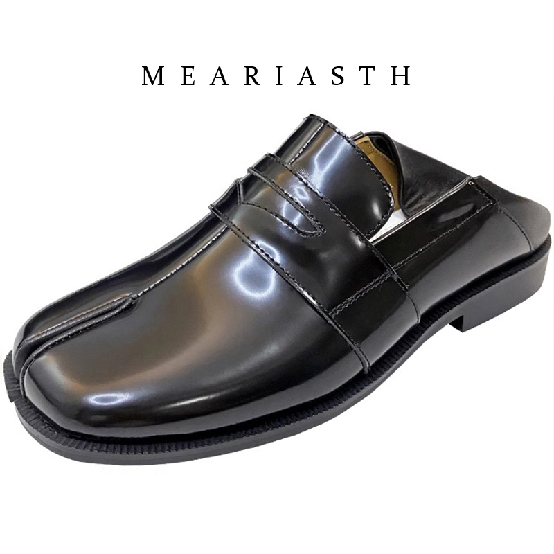 Women'S Shoes Loafers Black - Sepatu Tabi Hitam Split Toe Bahan
