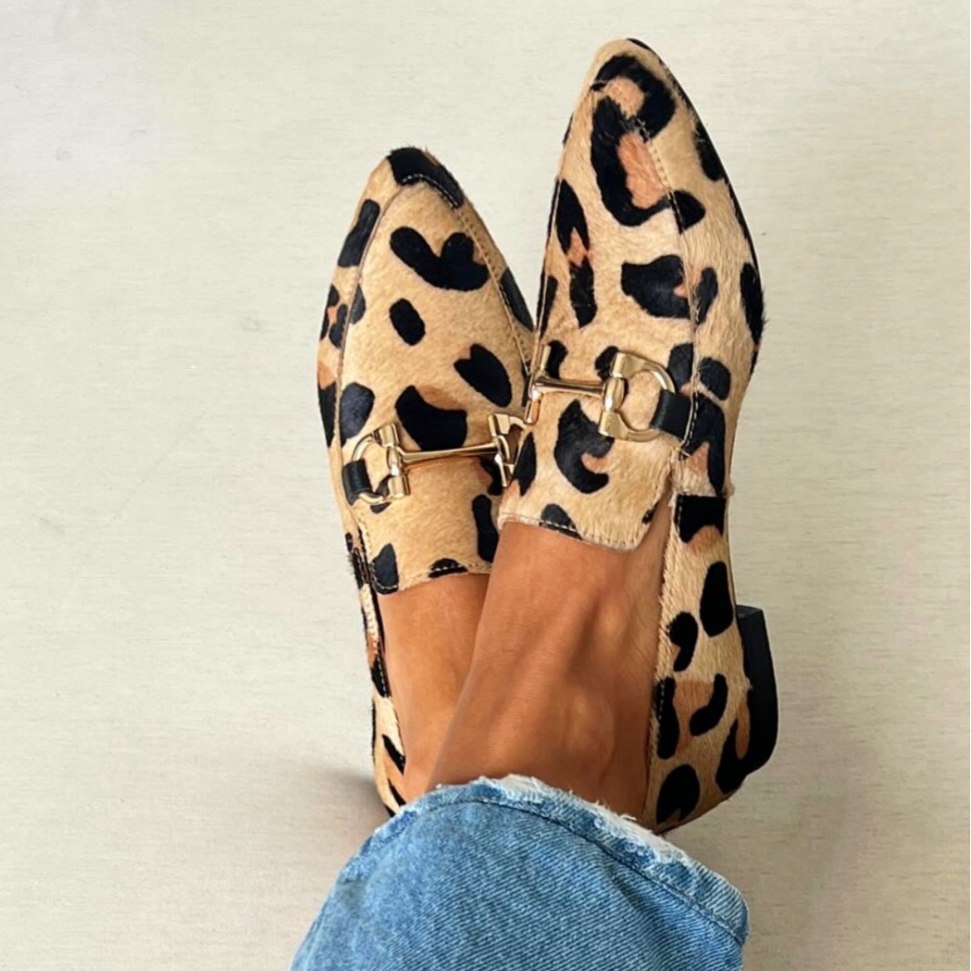 Square Toe Mule - Sepatu Wanita Motif Leopard Ukuran Besar