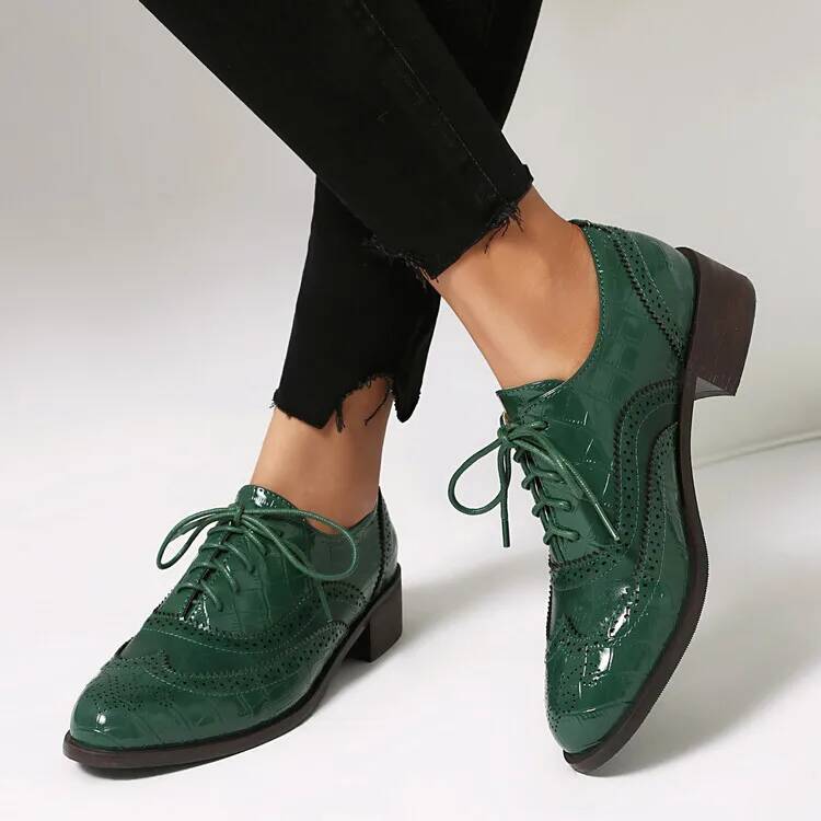 Oxford Lace Up Women - Sepatu Wanita Hak Rendah Model Tali,