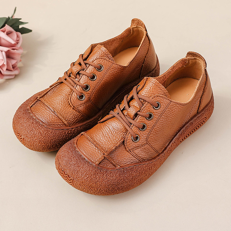 Women'S Shoes For Wide Feet - Sepatu kulit asli retro untuk wanita