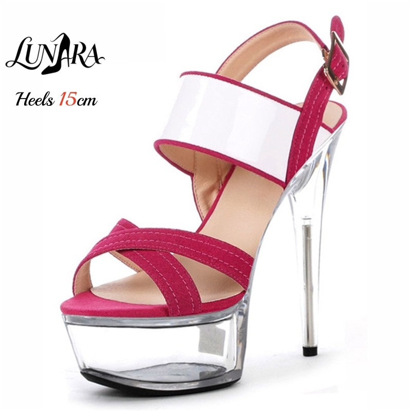 Jelly Sandal Women - Sandal Stiletto Platform Transparan 15cm/6Inch, Tali