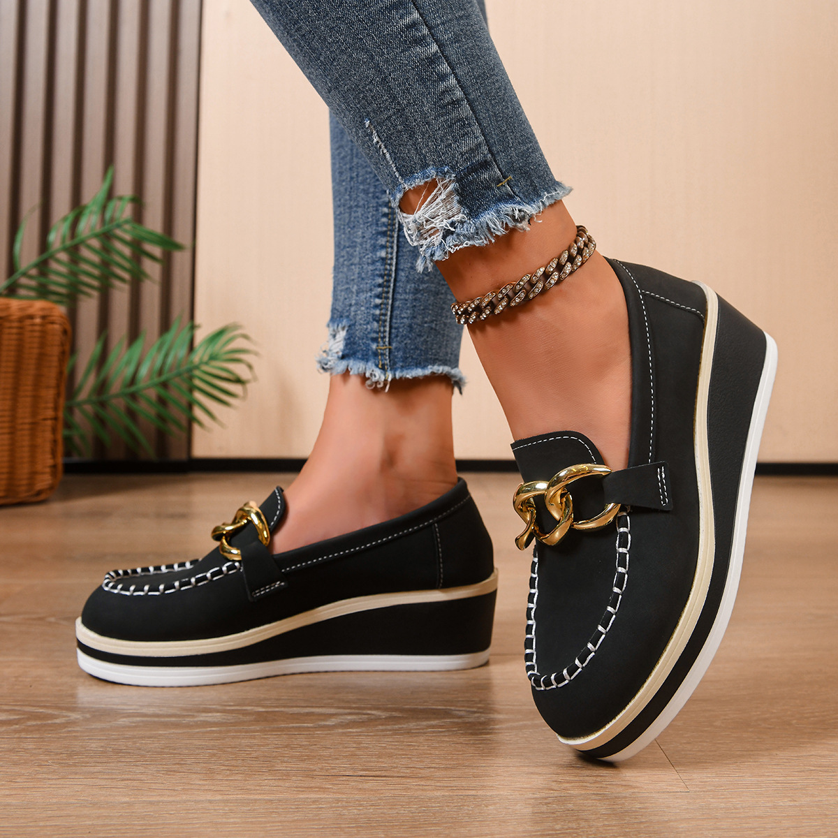 Women'S Shoes Loafers Black - Sepatu Loafer Platform Wanita, Sepatu Moccasin