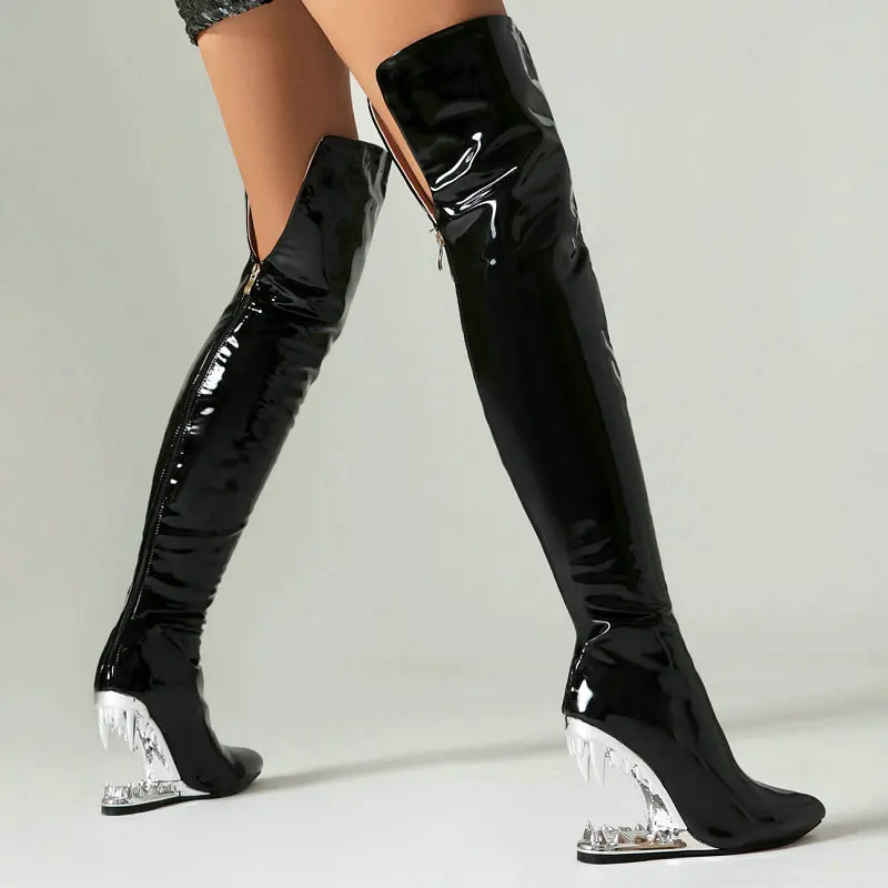 Wide Fit Heels - Tiger Dental sepatu bot panjang untuk