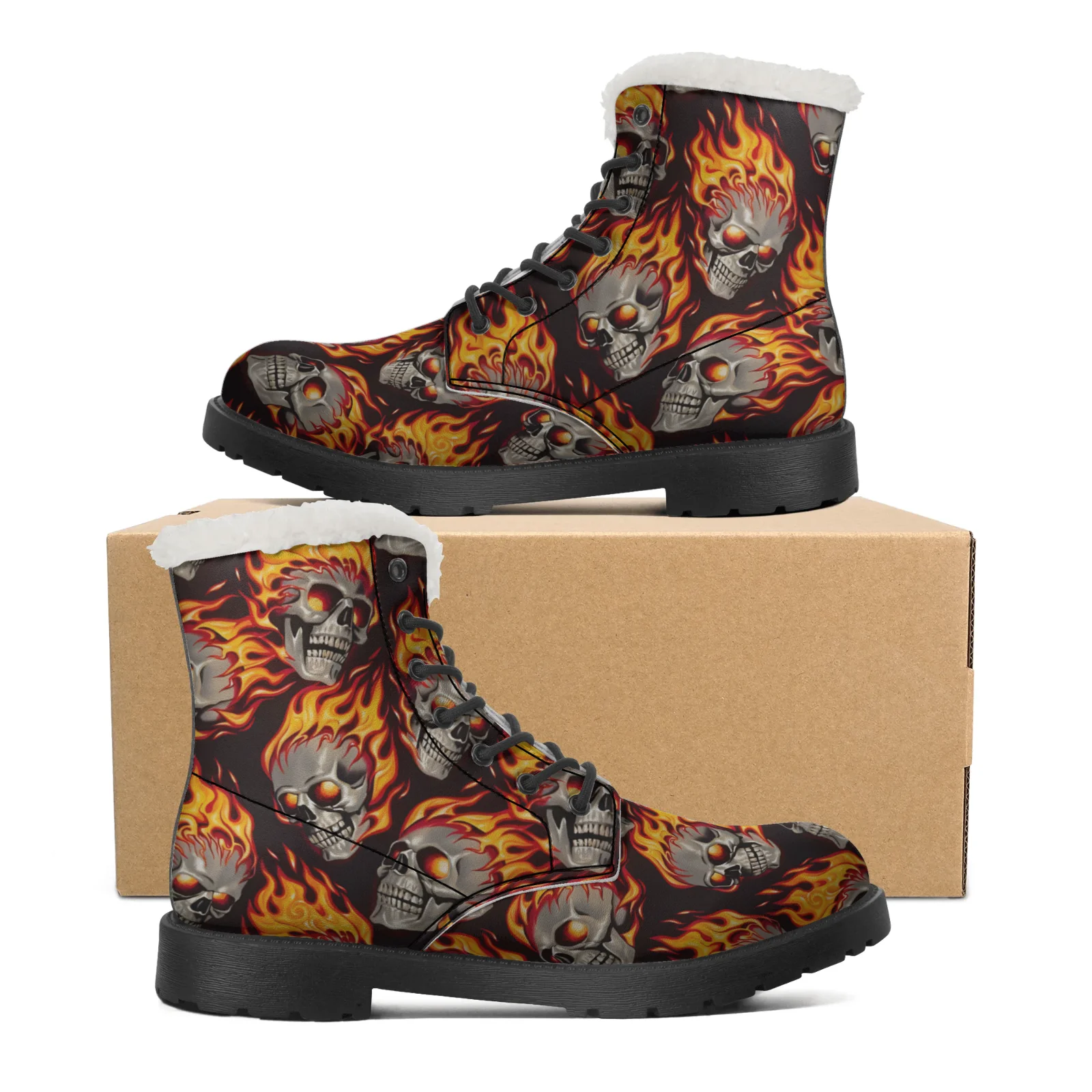 Women Shoes Us To Eu - Sepatu Bot Salju Pola Tengkorak Api