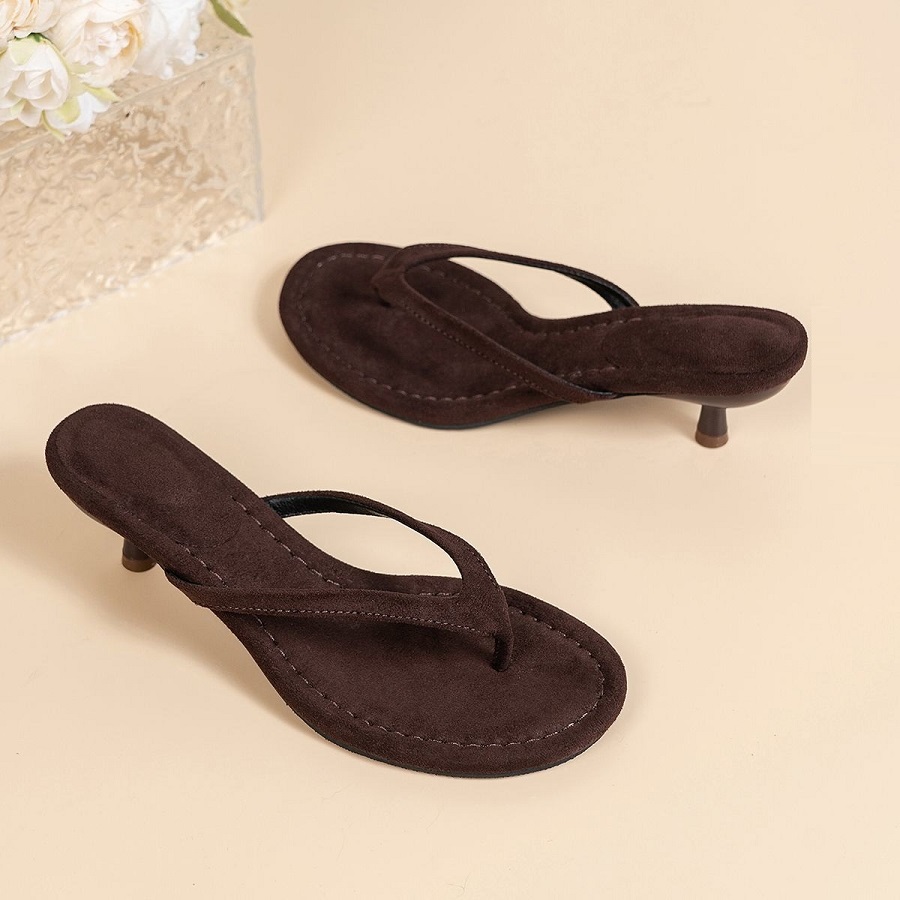 Women'S Shoes Popular - Sandal Thong Hak Tinggi Suede Imitasi