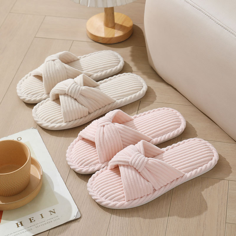 Women Shoes Winter - Sandal Rumah Tali Silang Korduroi untuk