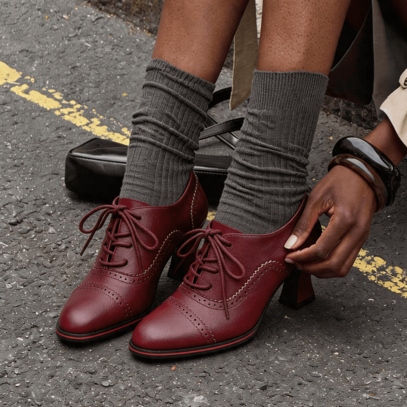 Oxford Lace Up Women - Sepatu Oxford Wanita dengan Hak Brogue