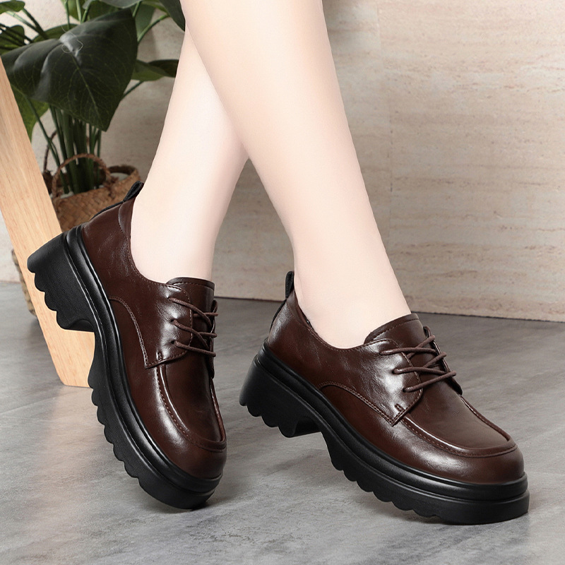 Oxford Lace Up Women - Sepatu Oxford Kulit Lembut Vintage 5cm
