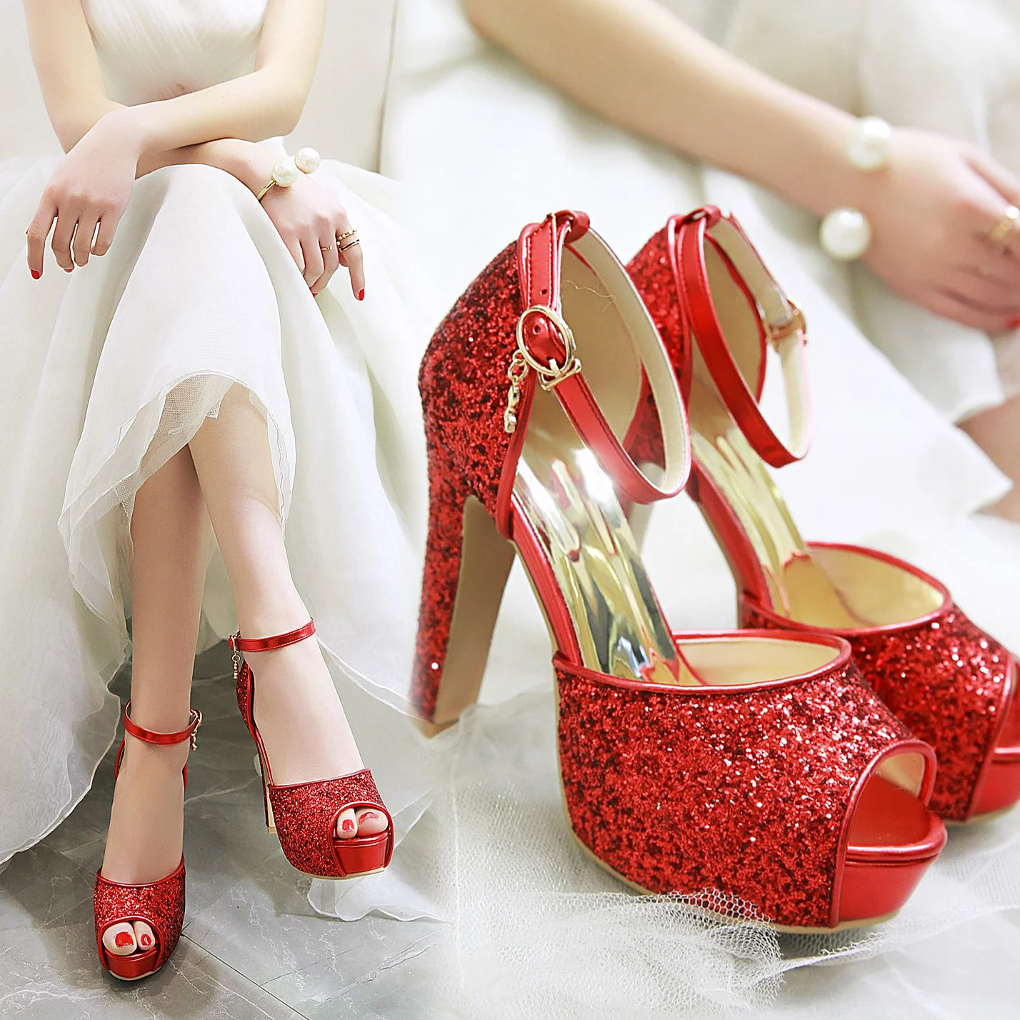 Perak Musim Panas Wanita Tingg - Peep Toe Heels ulasan dan harga