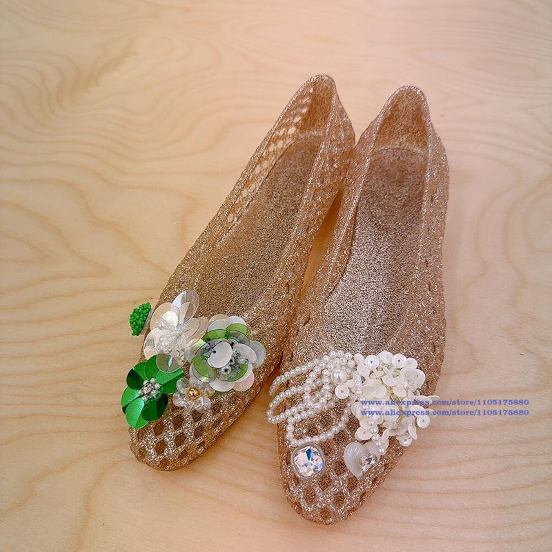 Sepatu Flat Jelly Emas Berkila - Jelly Sandal Women ulasan dan harga