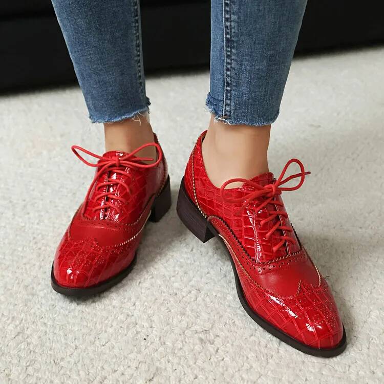 Sepatu Wanita Hak Rendah Model - Oxford Lace Up Women ulasan dan harga