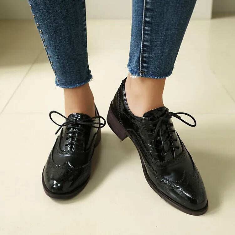 Sepatu Wanita Hak Rendah Model - Oxford Lace Up Women ulasan dan harga