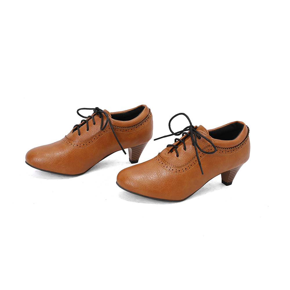   Sepatu Pumps Wanita Coklat K - Oxford Lace Up Women ulasan dan harga