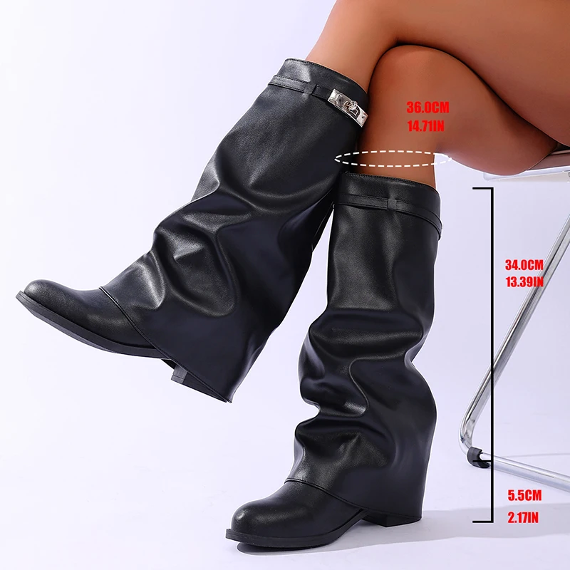 Sepatu Bot Tinggi Wanita Kulit - Wide Fit Heels ulasan dan harga