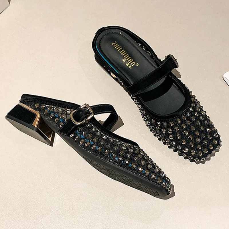 Sendal Wanita Model Mules Hak  - Square Toe Mule ulasan dan harga