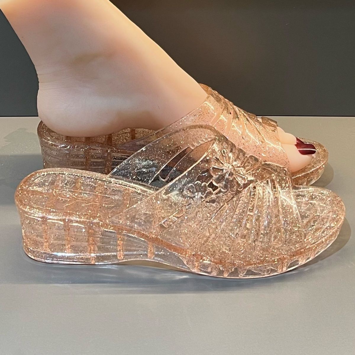 Sandal Wedge Jelly Glitter Ung - Women Shoes Mules ulasan dan harga