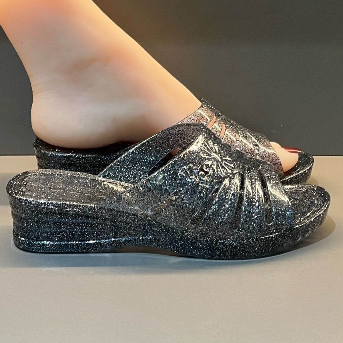 Sandal Wedge Jelly Glitter Ung - Women Shoes Mules ulasan dan harga