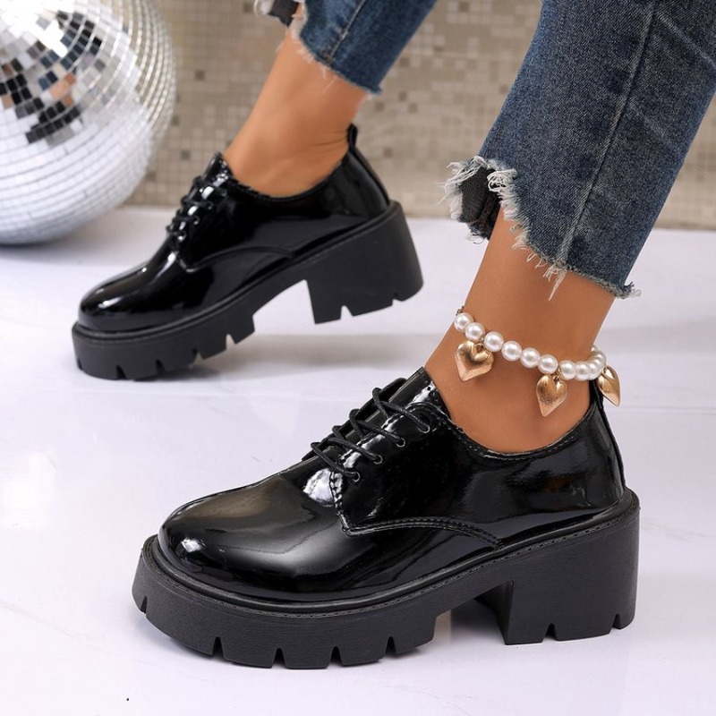 Sepatu Flat Platform Hitam Mus - Oxford Lace Up Women ulasan dan harga