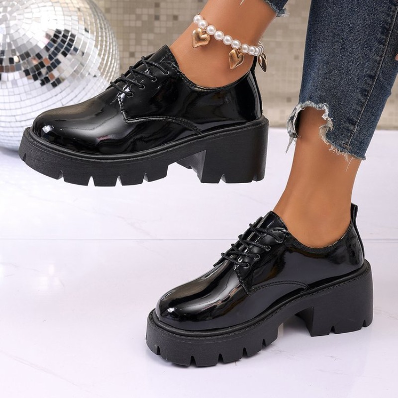 Sepatu Flat Platform Hitam Mus - Oxford Lace Up Women ulasan dan harga