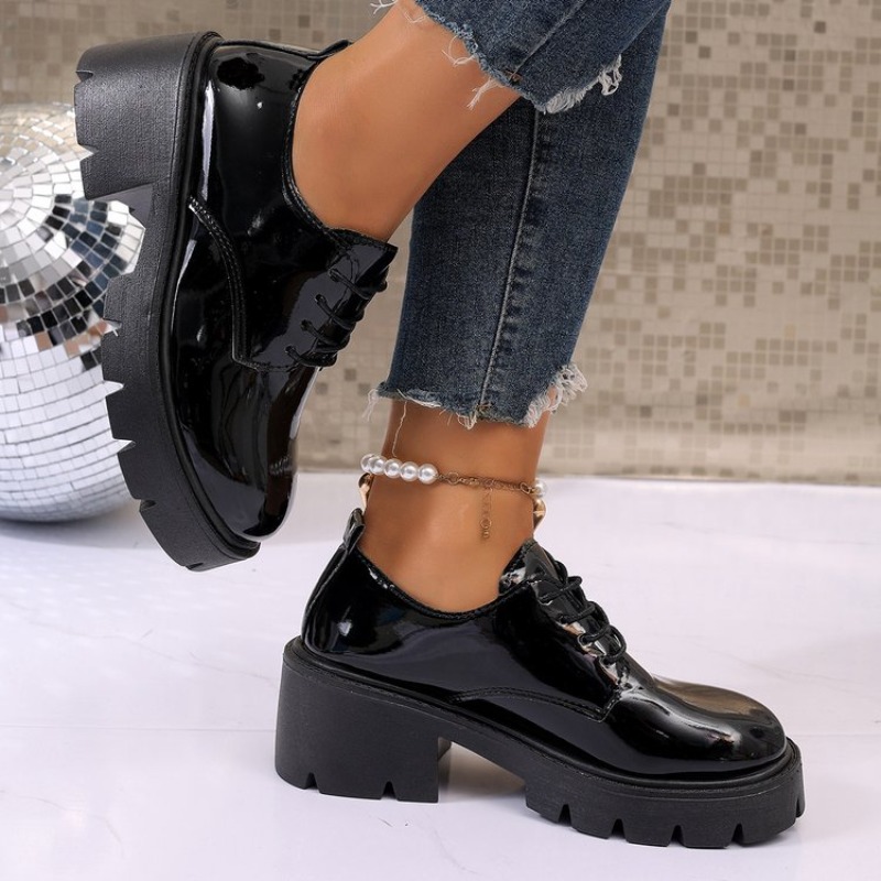 Sepatu Flat Platform Hitam Mus - Oxford Lace Up Women ulasan dan harga