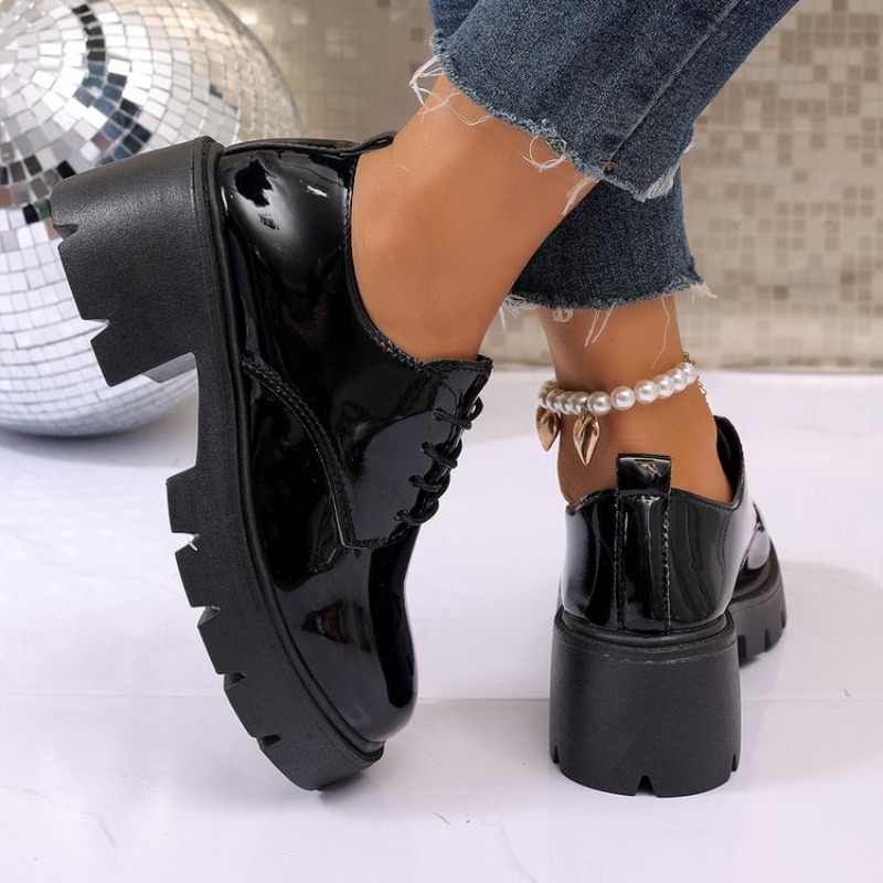 Sepatu Flat Platform Hitam Mus - Oxford Lace Up Women ulasan dan harga