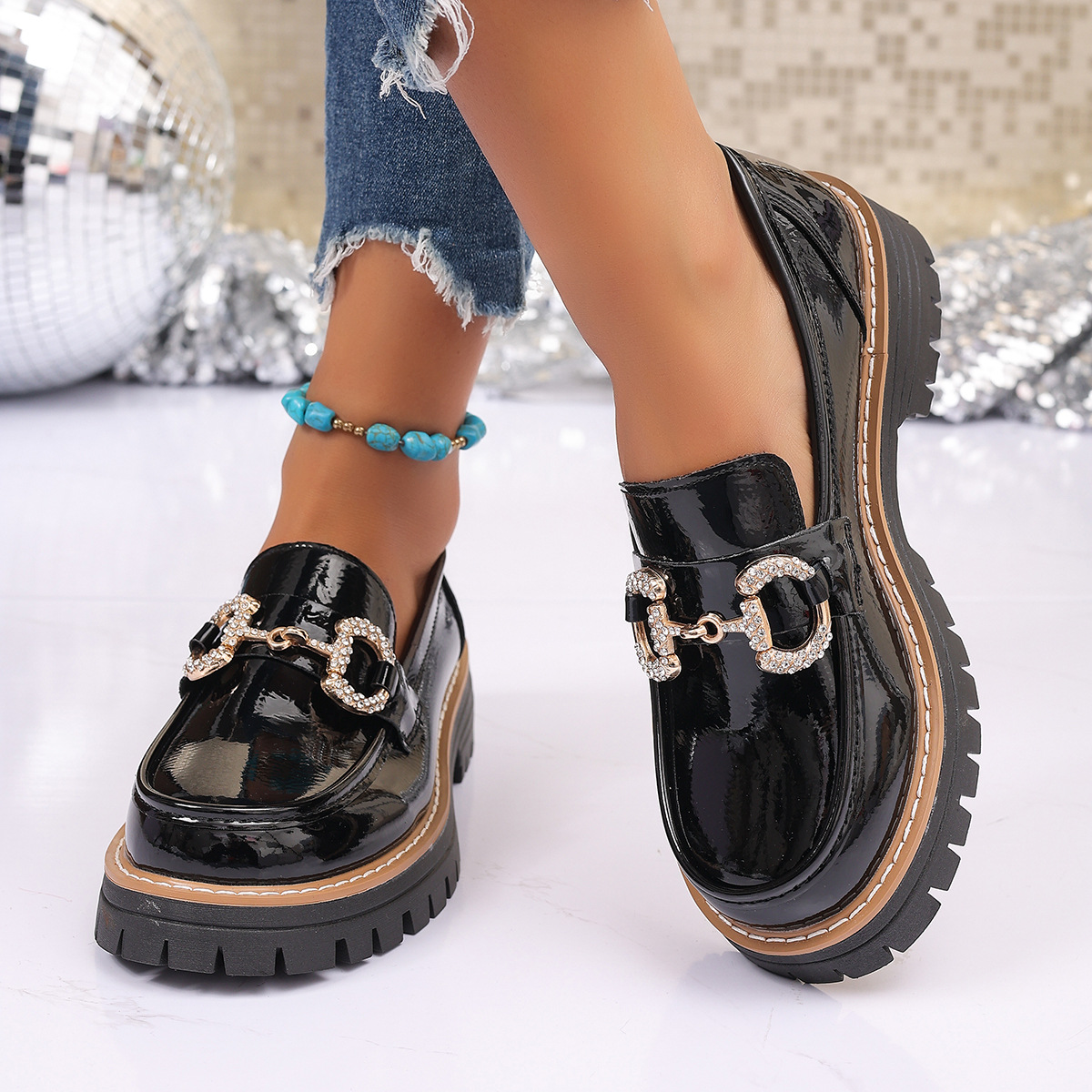Sepatu Pumps Retro Rantai Hak  - Women'S Shoes Loafers Black ulasan dan harga